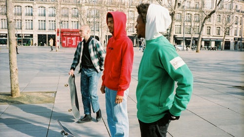 Ben Kadow, Sage Elsesser and Na-Kel Smith at Place De La République in Paris | Photo: Todd Jordan