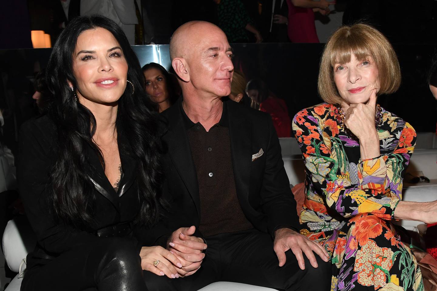 Amazon CEO Jeff Bezos and Vogue editor Anna Wintour attend the Tom Ford’s Autumn/Winter 2020 show on February 7, 2020 in Hollywood, California.
