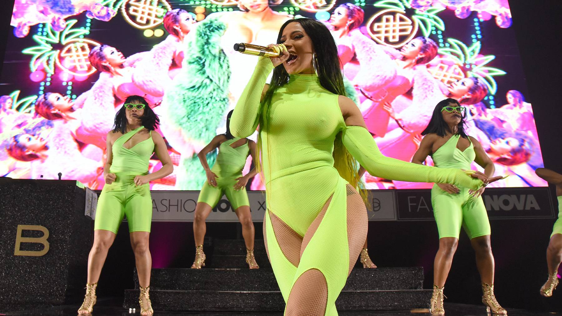 Cardi B performs onstage at Fashion Nova Presents: Party With Cardi in Los Angeles, 2019.