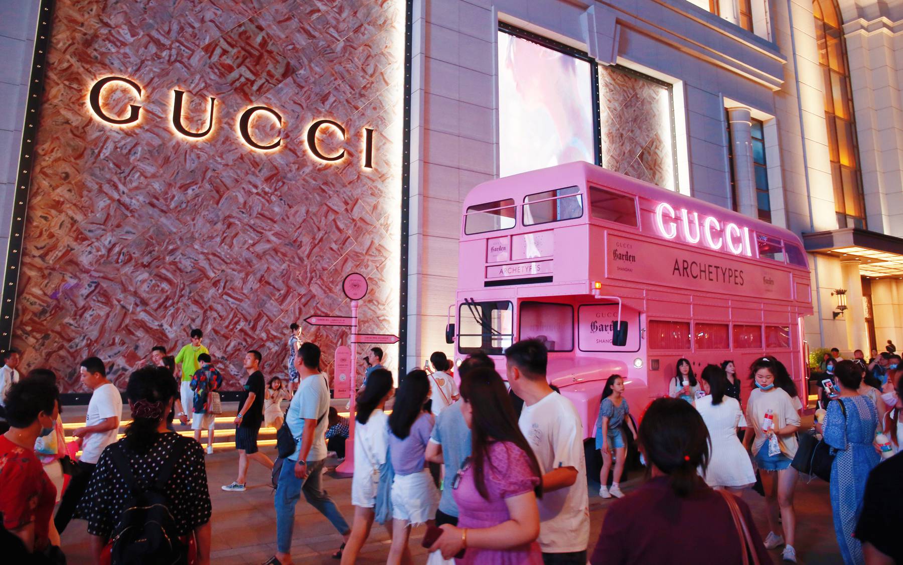 A retro bus was part of a Gucci activation in Shanghai, China in July 2021. Events to promote the brand's latest collection are  now on hold due to coronavirus restrictions in cities including Shanghai.