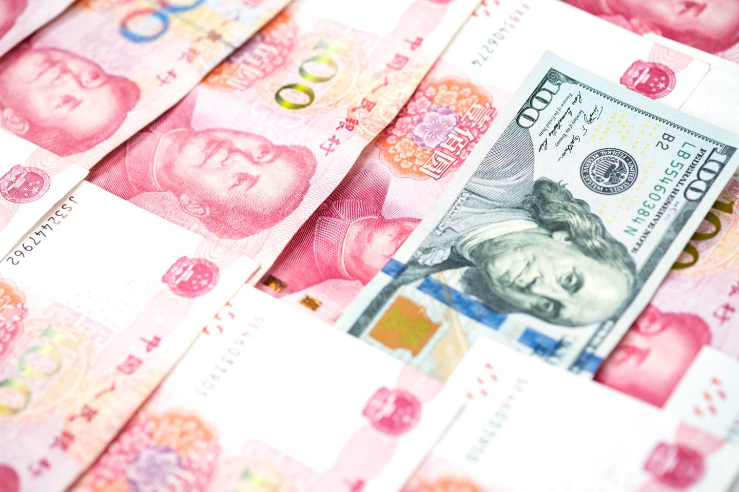 Chinese yuan and US dollar. Shutterstock.