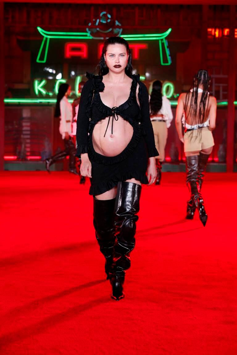 Model Adriana Lima walking in the Alexander Wang show on April 19, 2022.
