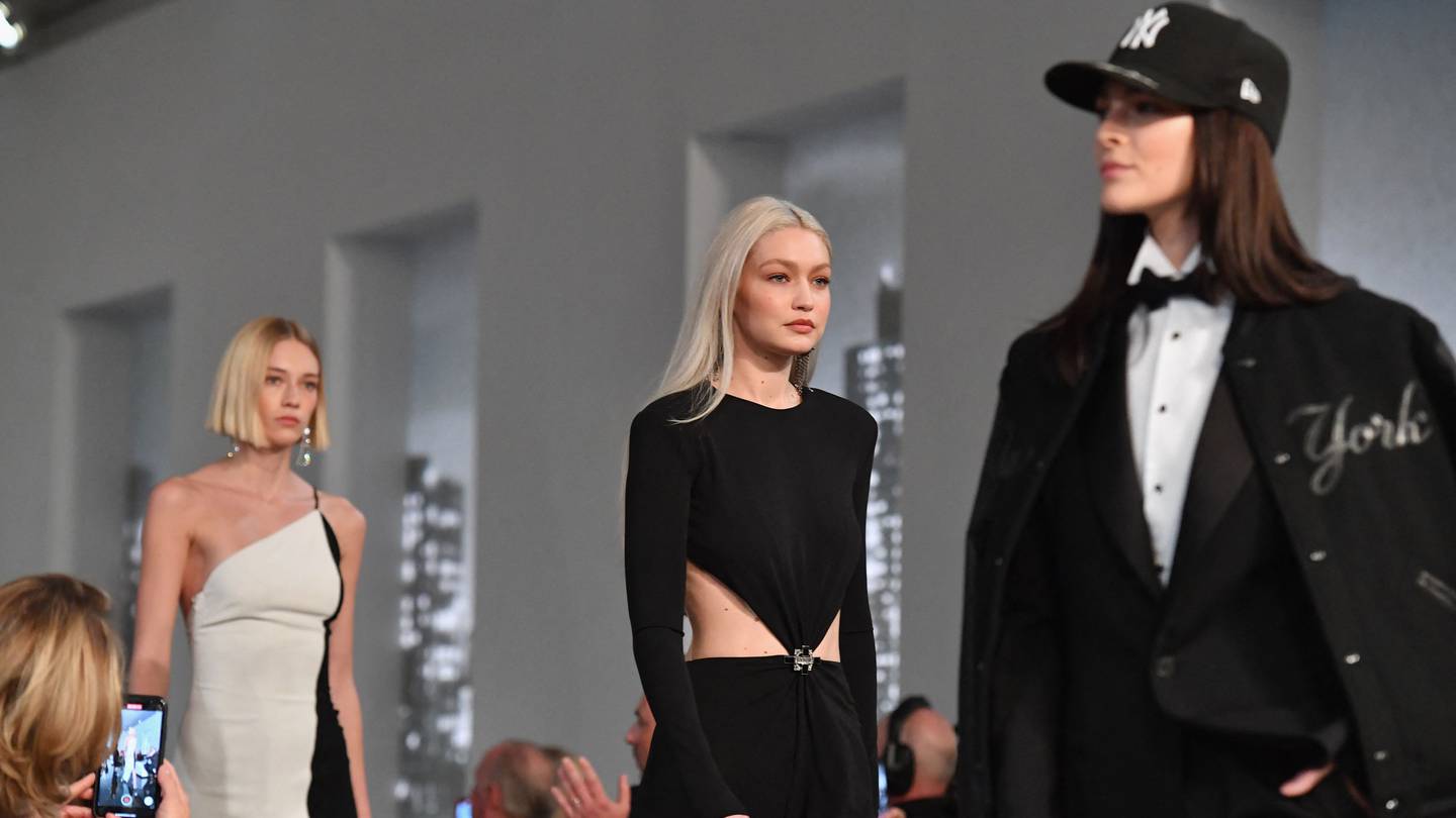 Models walk the runway at Ralph Lauren's Autumn/Winter 2022 show in New York.
