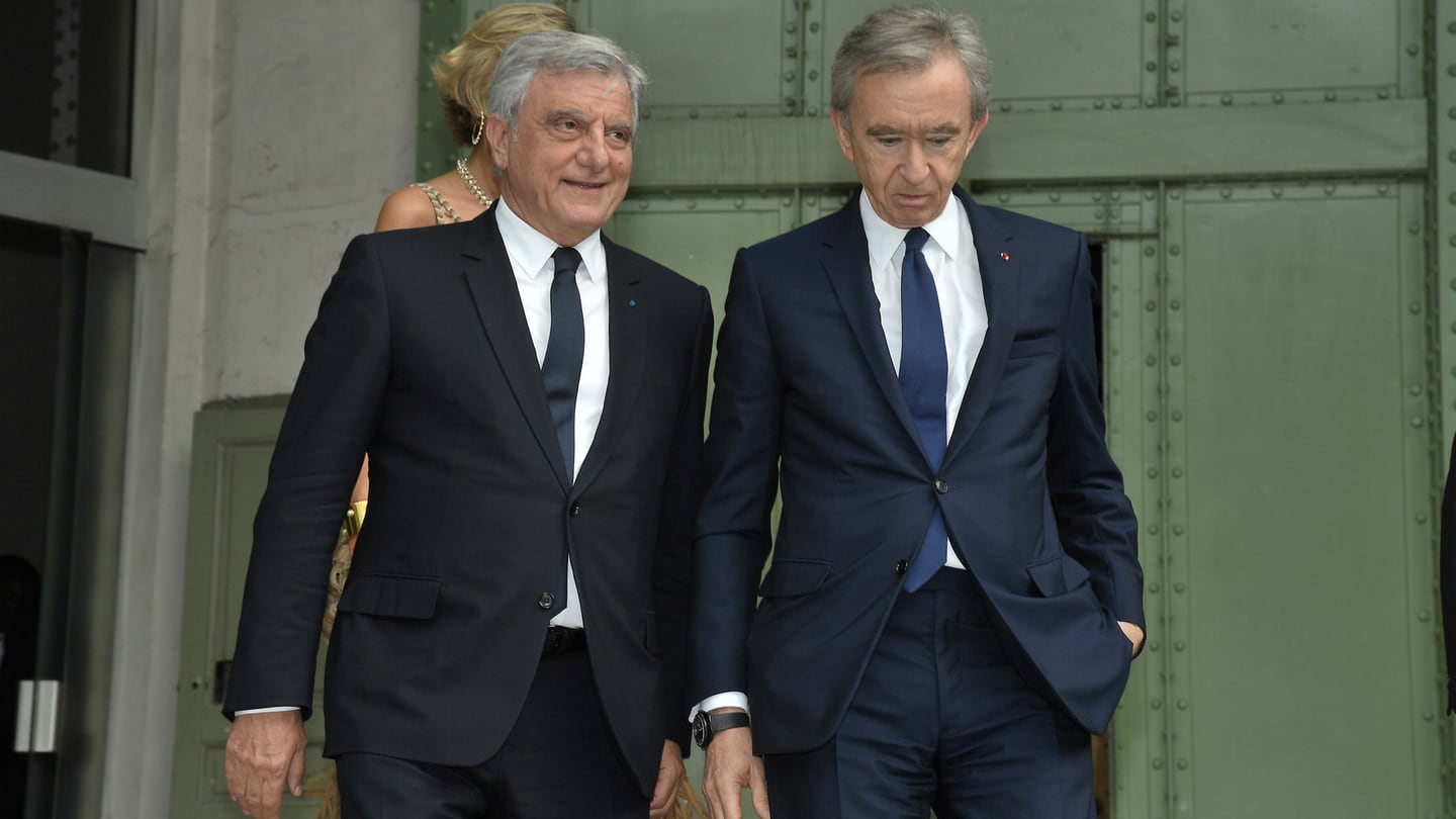 Sidney Toledano and Bernard Arnault arrive at an hommage ceremony for Karl Lagerfeld Homage at the Grand Palais in June 2019.