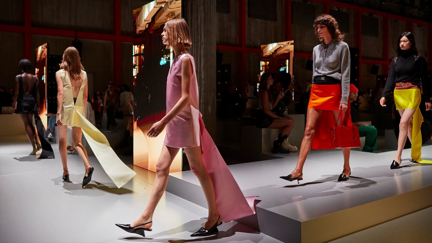 Models walk down the runway for Prada's Spring/Summer 2022 show.