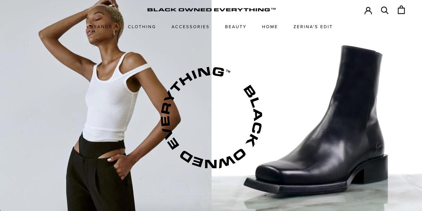 Zerina Akers' e-commerce marketplace 'Black Owned Everything'. Website Image.