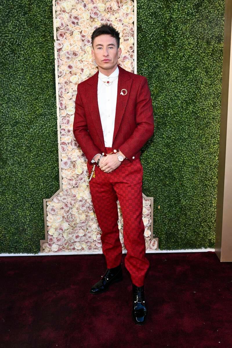 Barry Keoghan at the 81st Golden Globe Awards wearing Louis Vuitton.