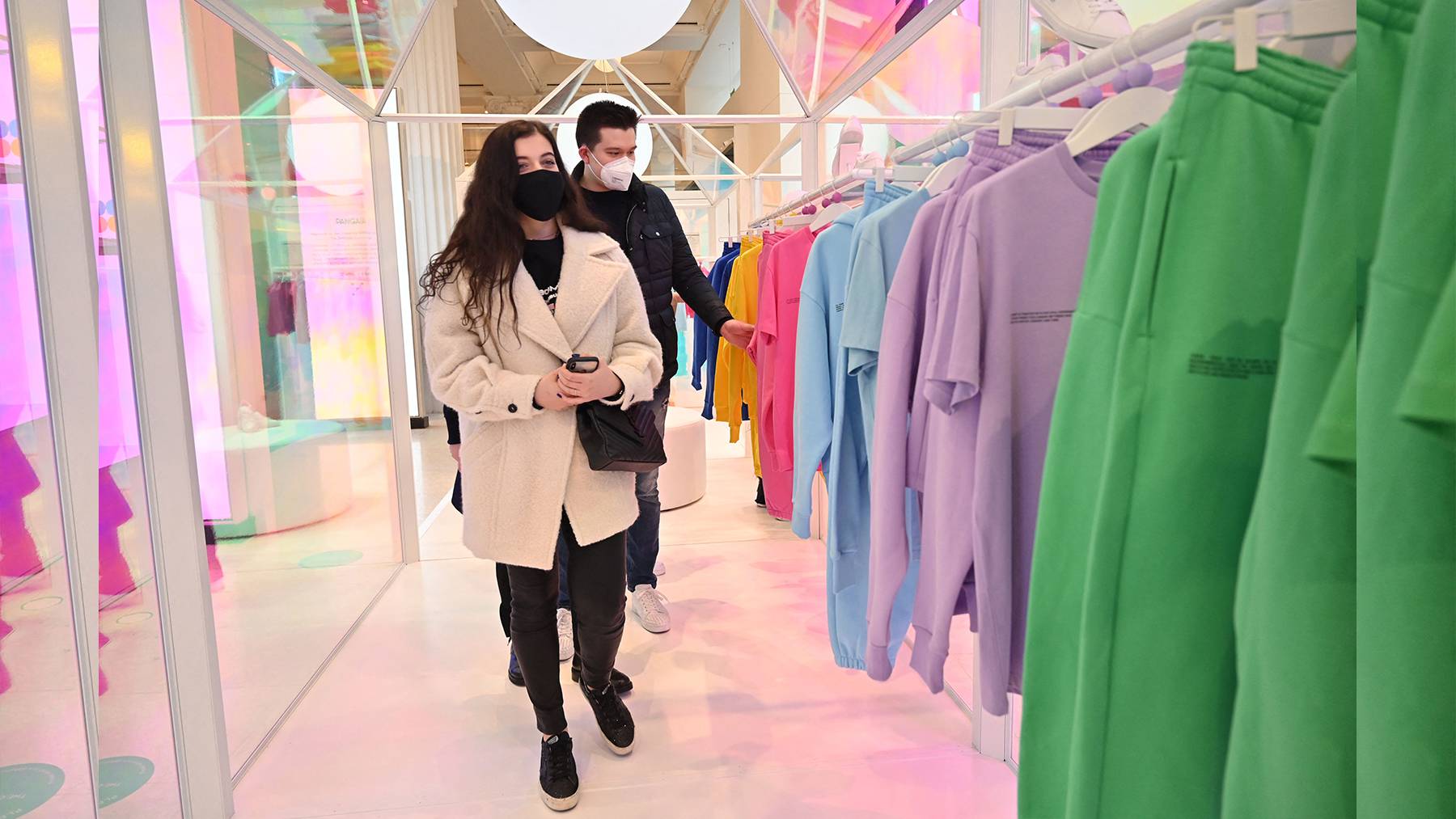 Customers browse cult brand Pangaia, which was briefly removed from British retailer Selfridges’ website as part of a broad investigation into exposure to sanctions risk.