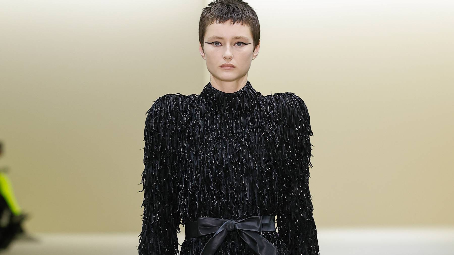 A model walks down the runway for Balenciaga's Autumn/Winter 2023 ready-to-wear show.