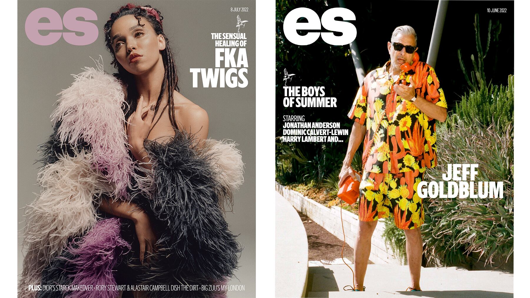 ES Magazine covers, featuring FKA Twigs (left) and Jeff Goldblum (right).