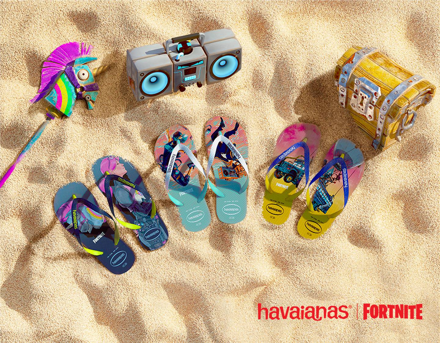 Some of the virtual Havaianas that will be available on Fortnite. Havaianas