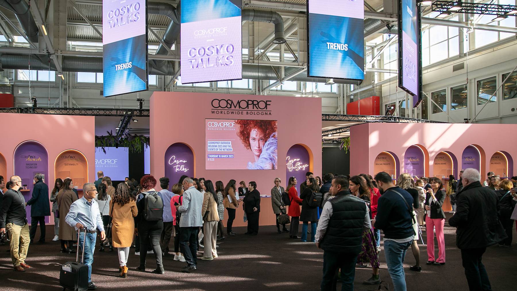 Attendees on the show floor of Cosmoprof Worldwide in Bologna.