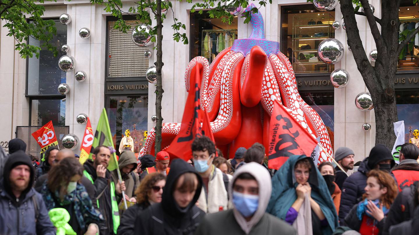French protestors target LVMH headquarters in Paris.