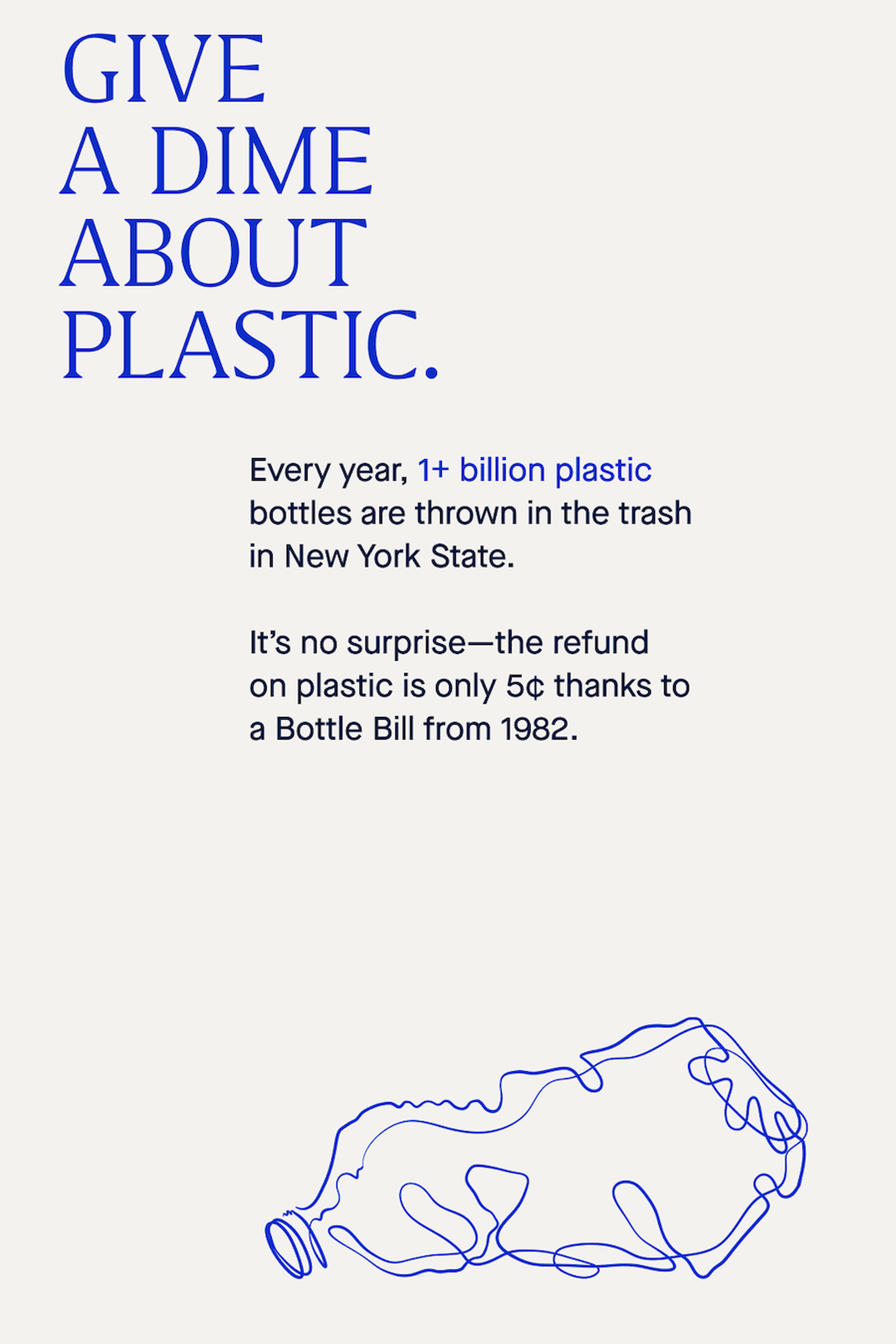 A social post from Rothy's new ad campaign in support of the New York Bottle Bill reads "give a dime about plastic."