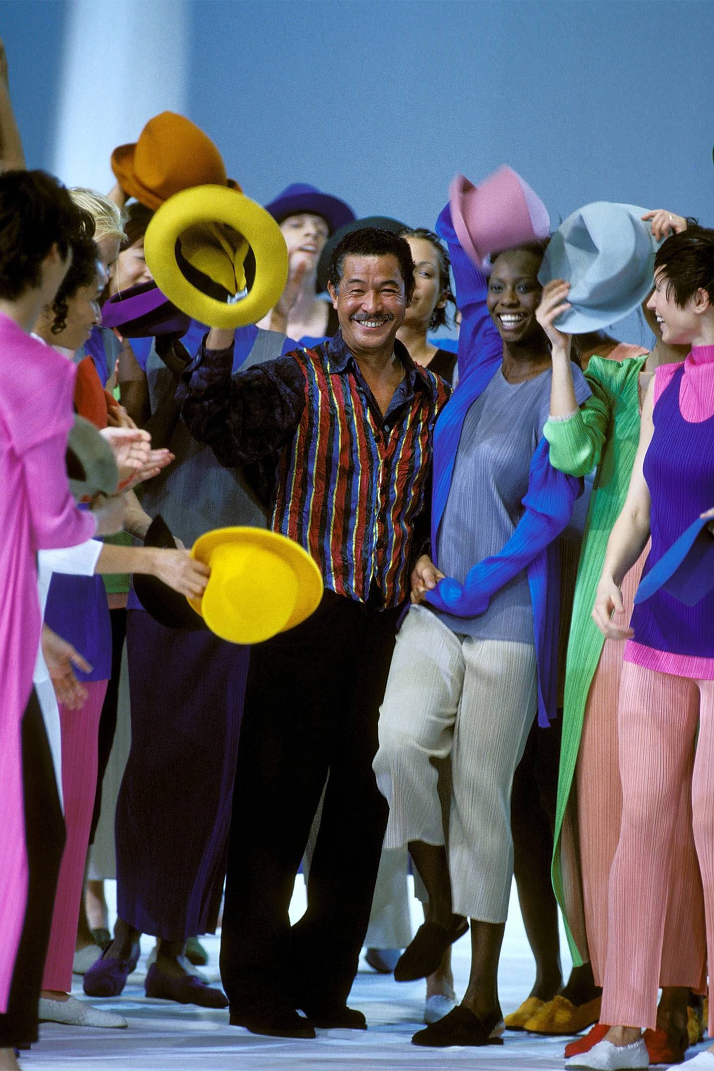Issey Miyake at the Paris presentation of his Spring/Summer 1994 collection.