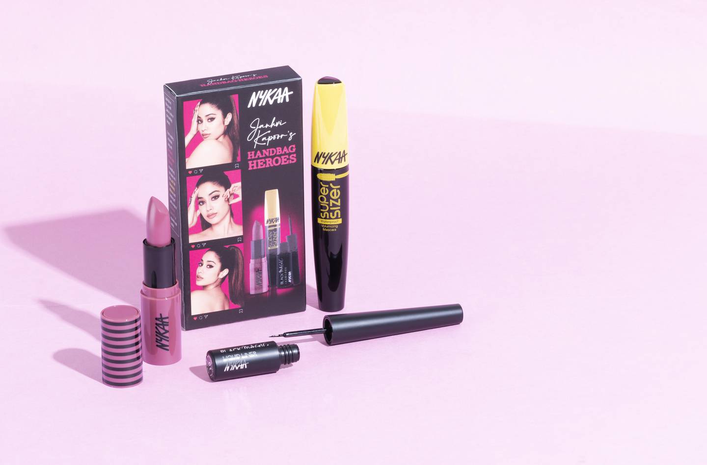 A range of makeup kits branded Nykaa x Janhvi Kapoor in collaboration with the Indian beauty retailer and actor.