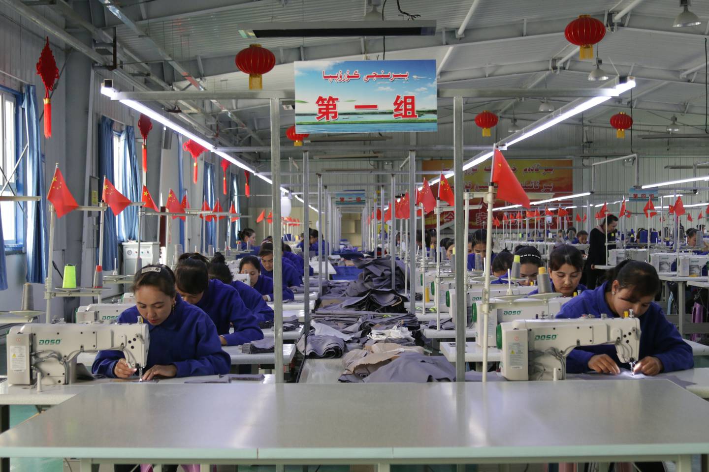 Workers in a factory in Hotan county, Xinjiang, China.
