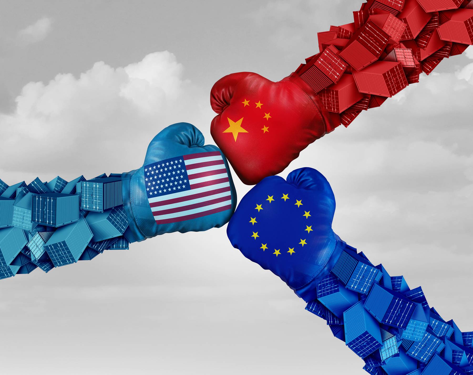 Illustration of the Chinese, European and American Trade War