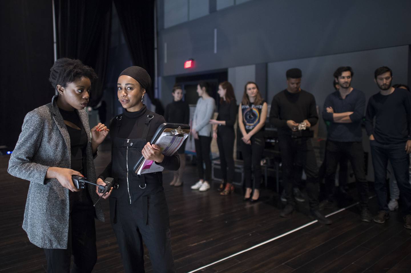 Fashion communication students Vanessa Smikle and Nadia Ebrahim preparing for Ryerson University’s graduating fashion show, which is produced by the Fashion Promotion class, in 2017. Arthur Mola.