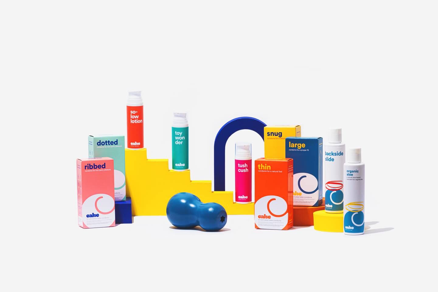 Cake's product lineup, which includes a lube designed for sex toys and a personal penis massager. Courtesy