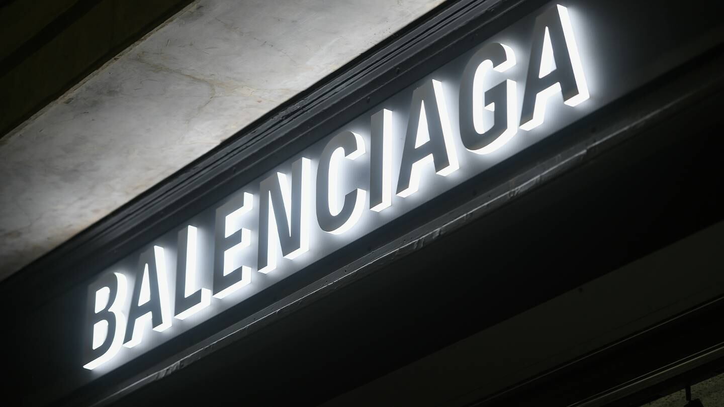 Black and white Balenciaga store sign.