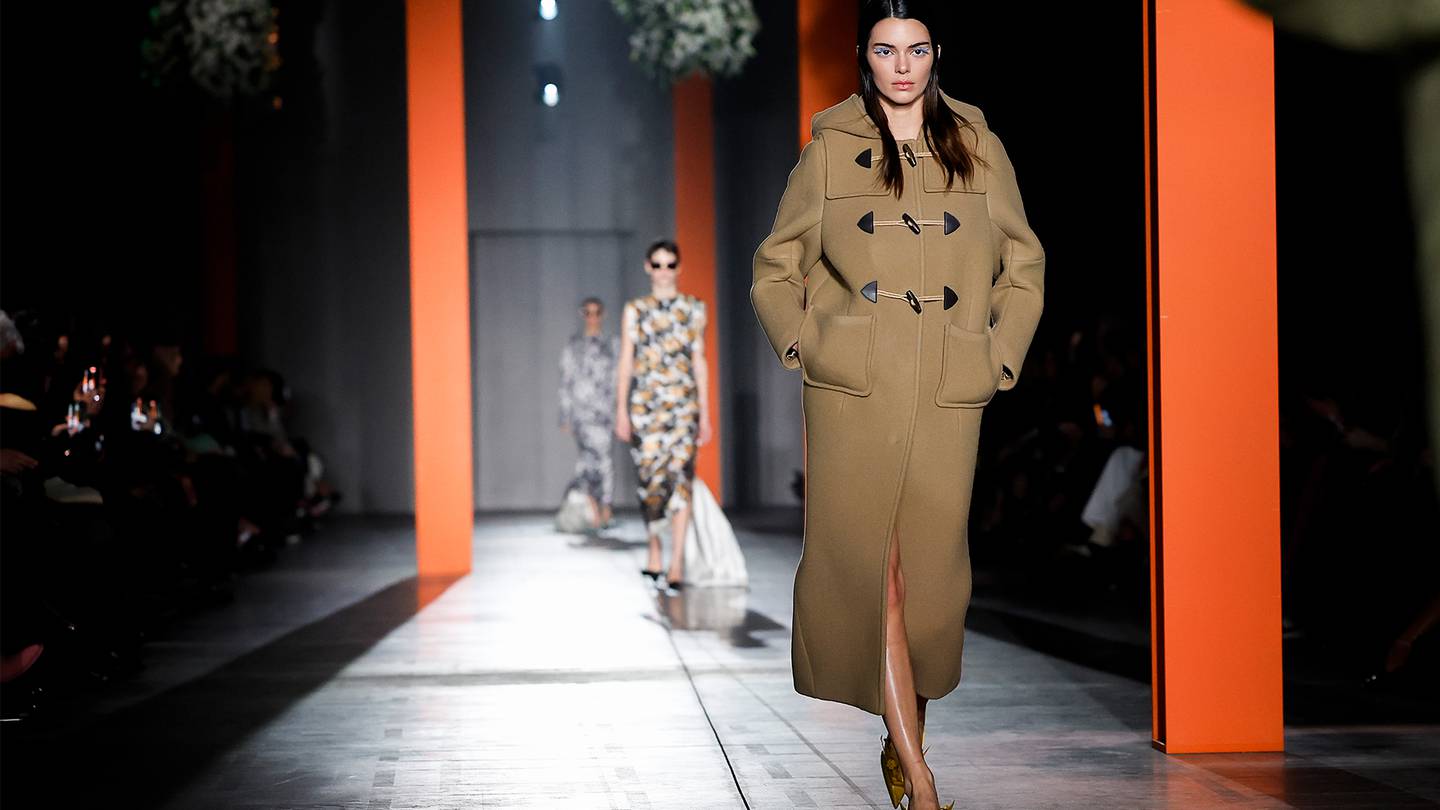 Kendall Jenner on the Prada fall/winter 2023 runway.