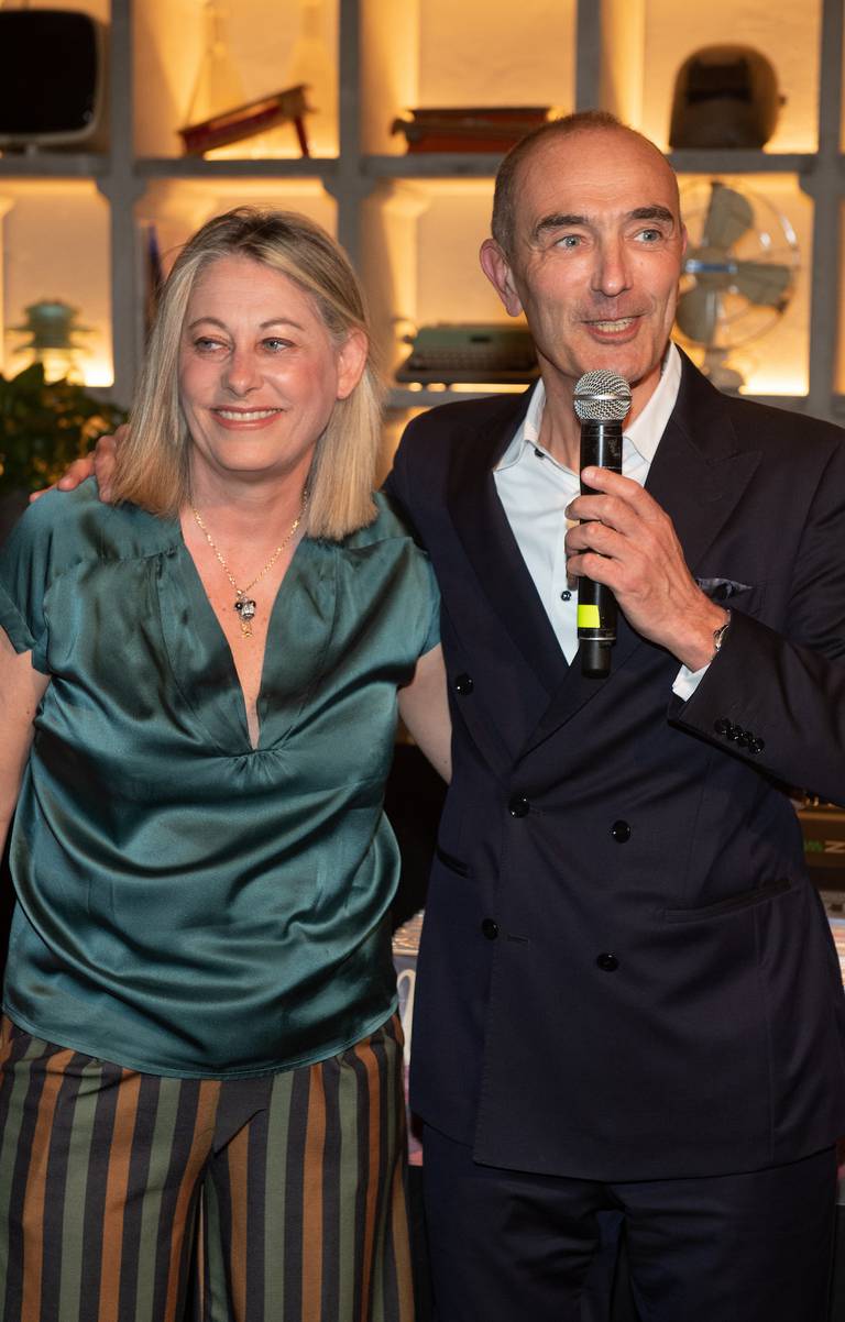 Annalisa Tani, brand and product director of Ginori 1735, and Alain Prost, CEO of Ginori 1735, at the launch event of the Domus collection