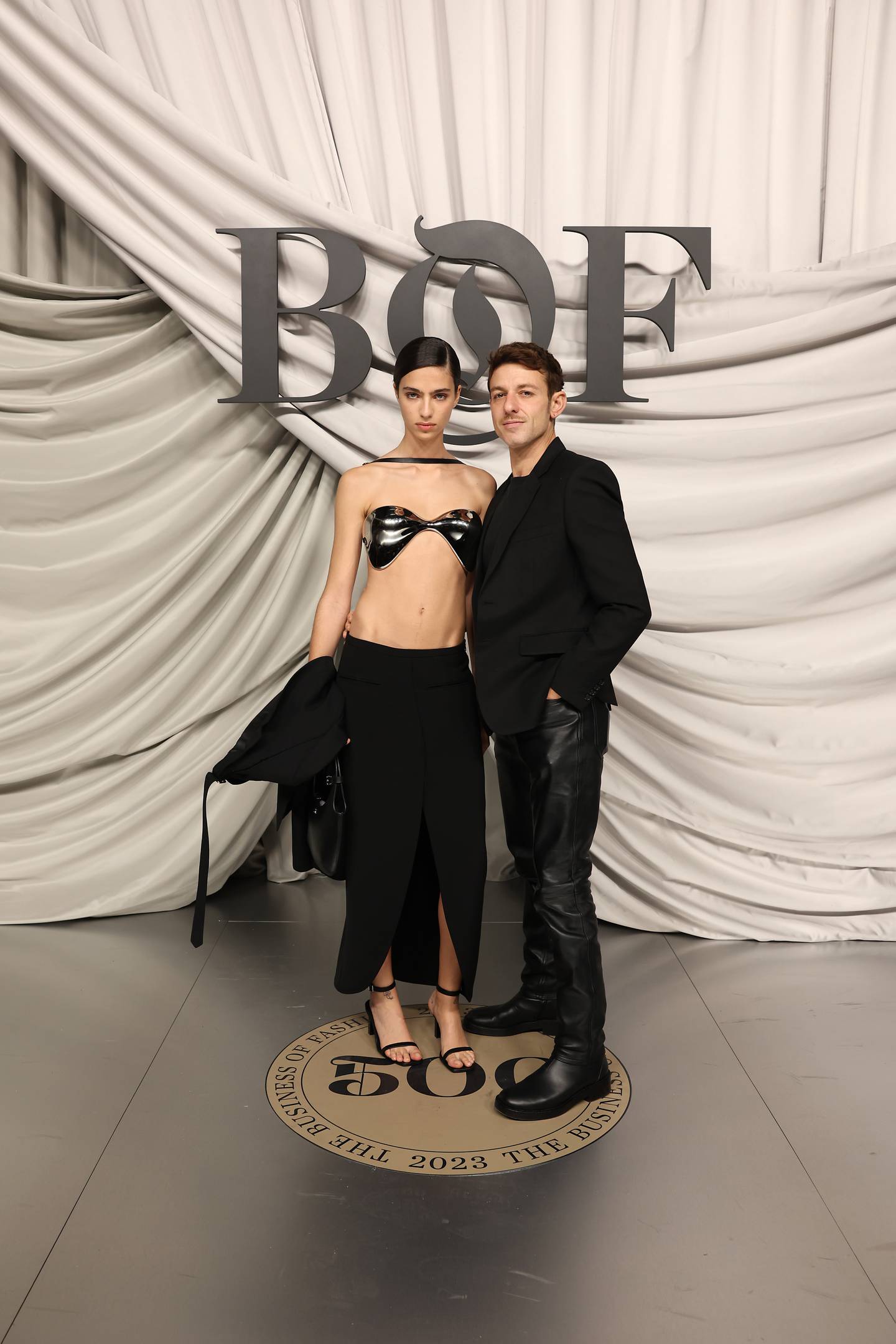 Loli Bahia and Nicolas di Felice attend the #BoF500 Gala during Paris Fashion Week at Shangri-La Hotel Paris on September 30, 2023 in Paris, France.