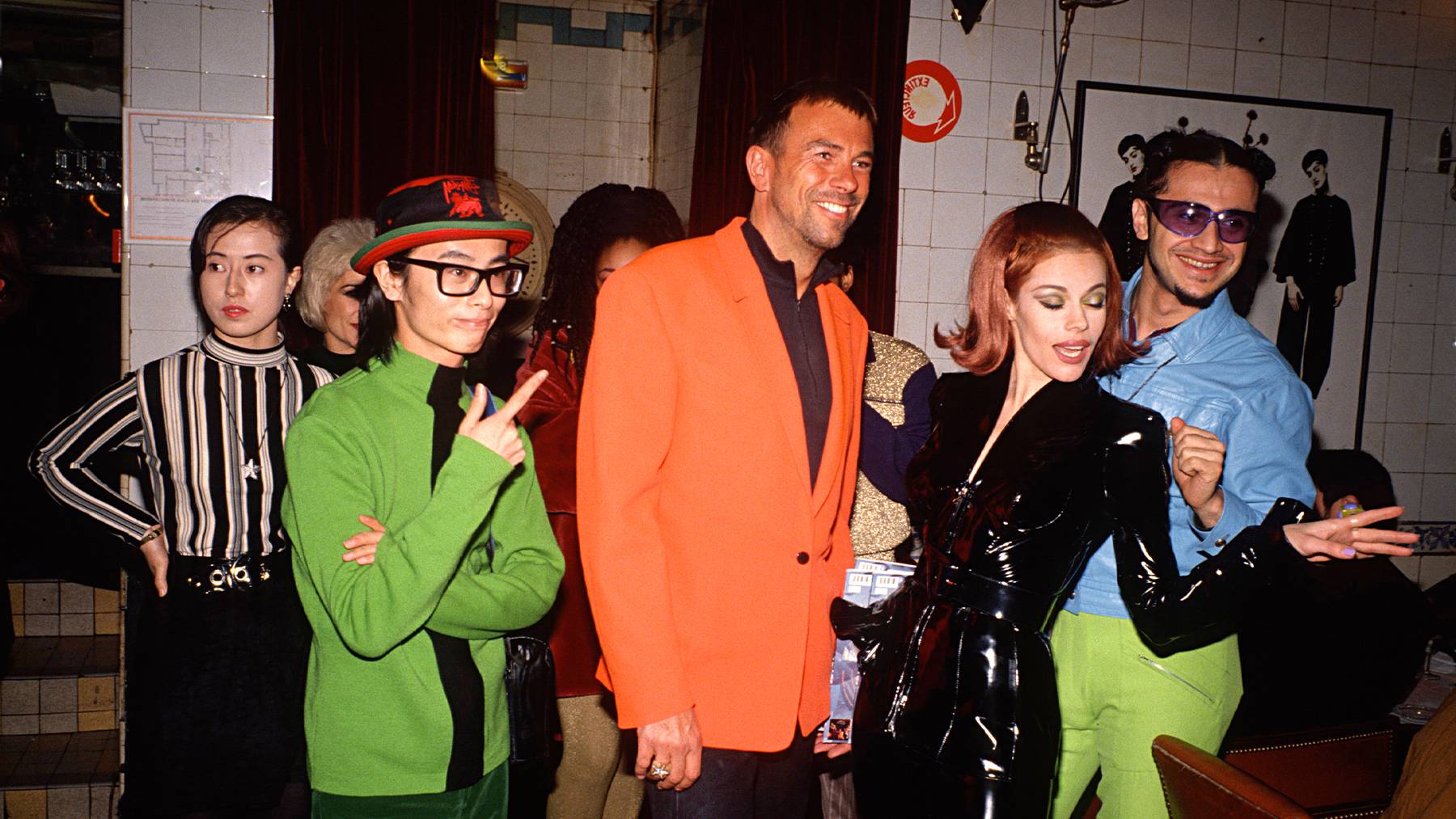 Thierry Mugler attending a fashion week party in the 1980s in Paris, France.