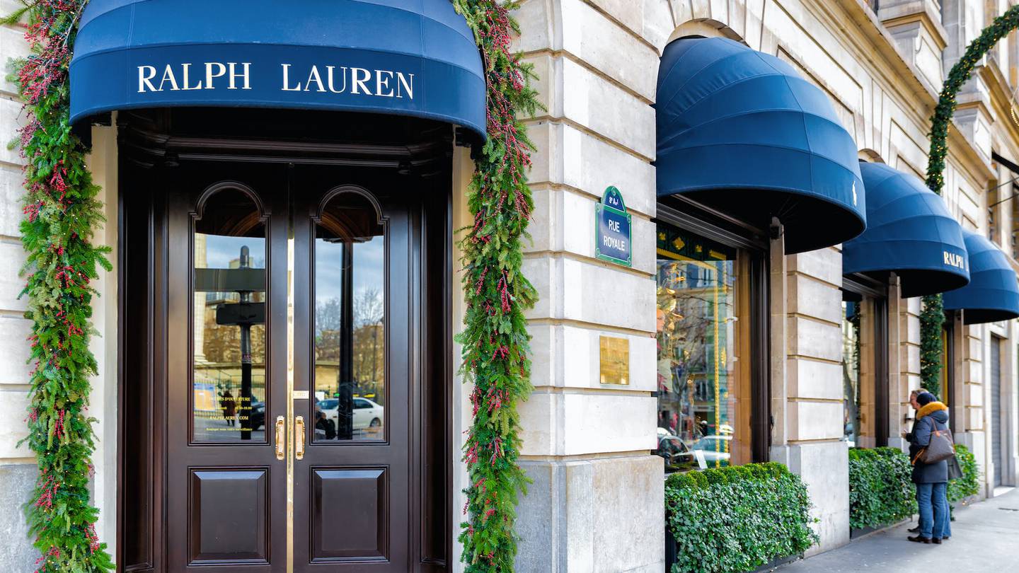 Ralph Lauren Store front with logos on canopy covers over the display windows.