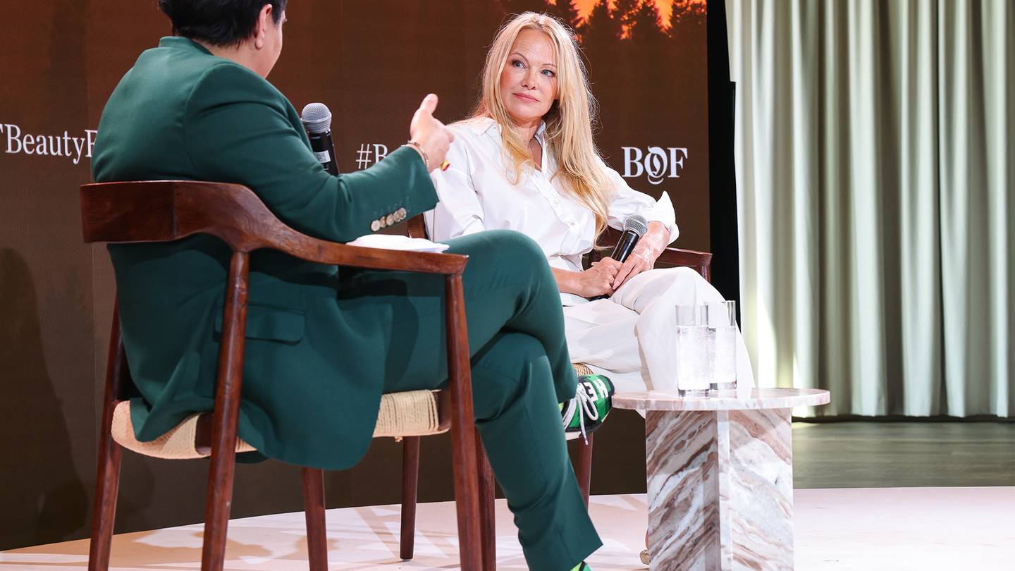 Pamela Anderson speaks at The Business of Beauty Global Forum.
