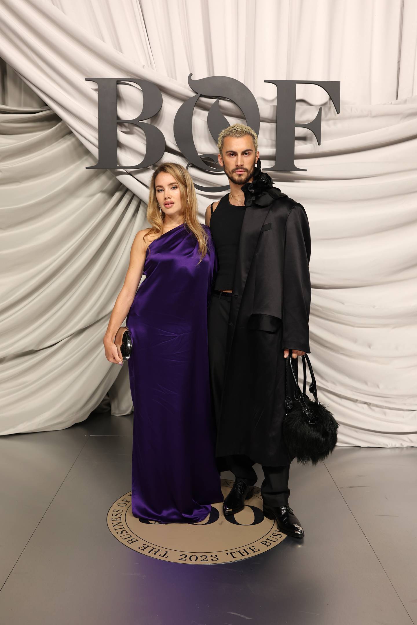 Isamaya Ffrench and Christian Cowan attend the #BoF500 Gala during Paris Fashion Week at Shangri-La Hotel Paris on September 30, 2023 in Paris, France.