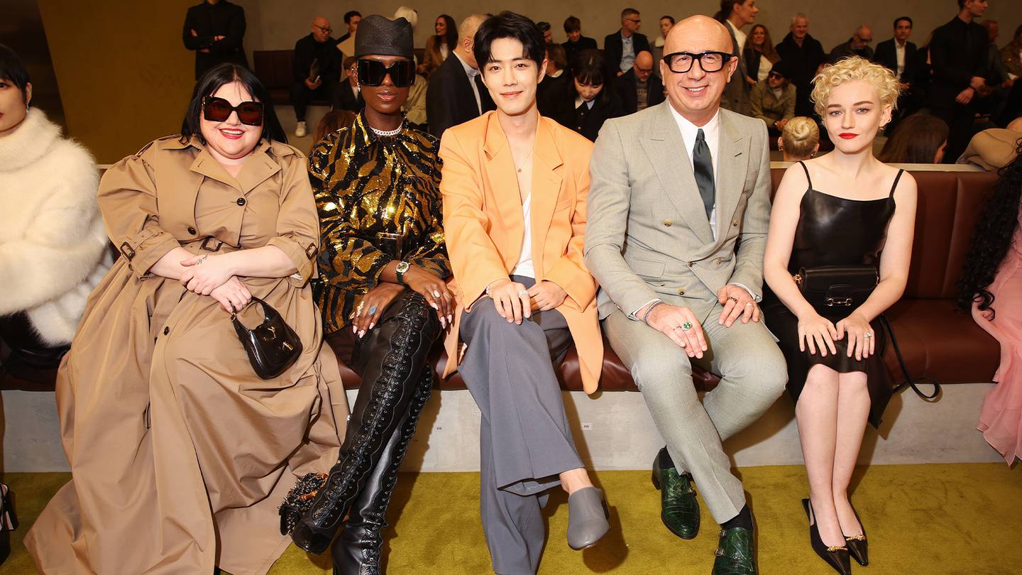 (L-R) Beth Ditto, Jodie Turner-Smith, Xiao Zhan, Marco Bizzarri and Julia Garner at the Gucci show during Milan Fashion Week Autumn/Winter 2023.