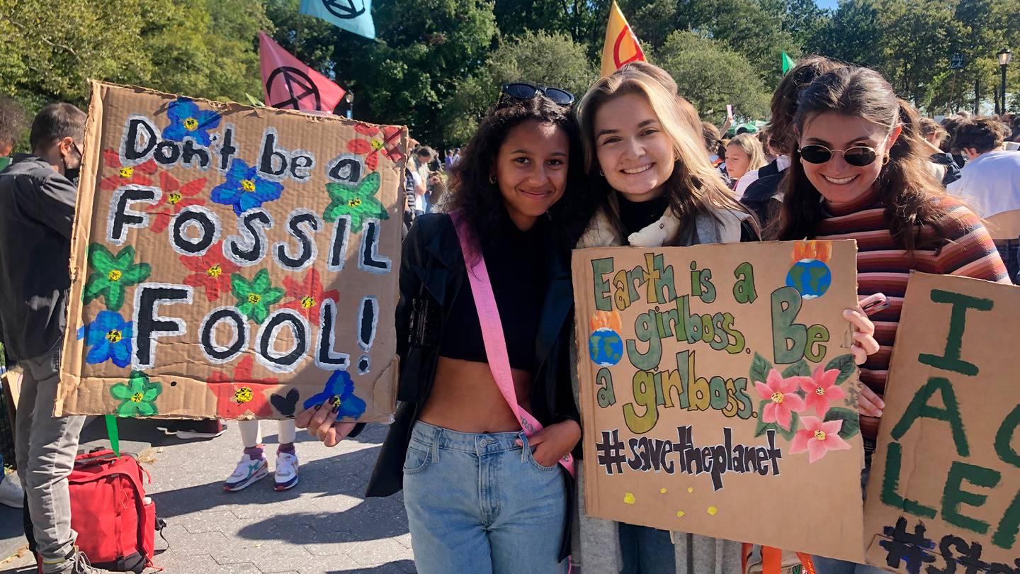 Girls participate in a march to protest climate change during New York Climate Week in 2022.