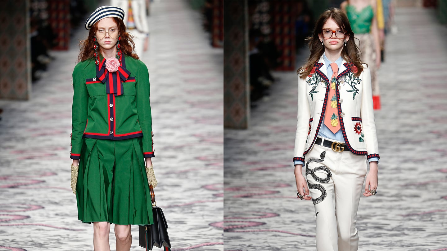From his first shows for the brand, Alessandro Michele has layered and remixed Gucci's trademark signatures to establish a maximally eye-catching aesthetic.