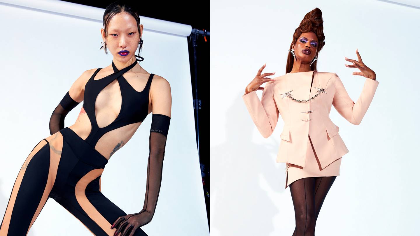 Two looks from Mugler's collection for H&M.