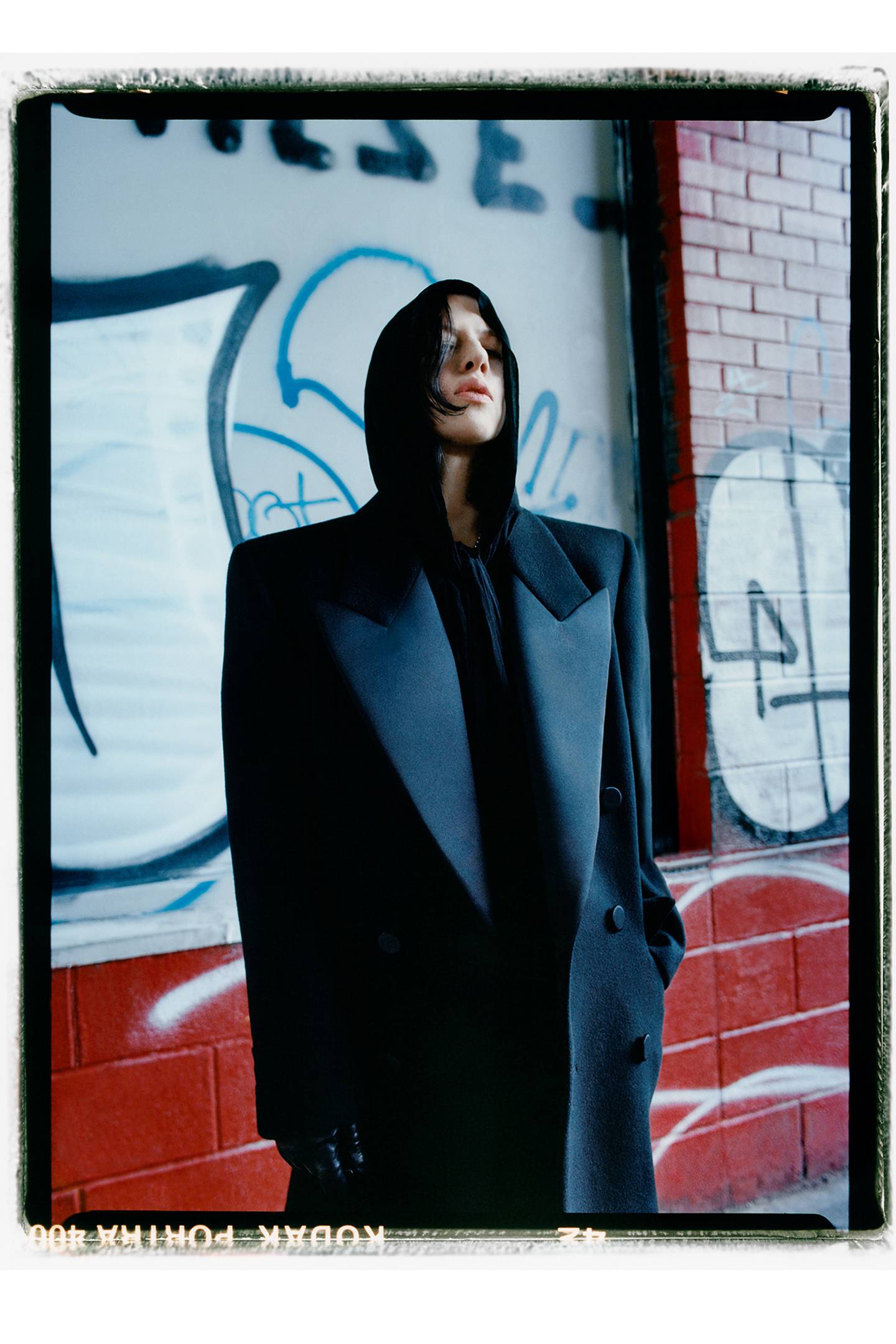 Anne Imhof wearing Saint Laurent by Anthony Vaccarello in New York, May 2023. Photographed by Joshua Woods, styled by Marc Goehring.
