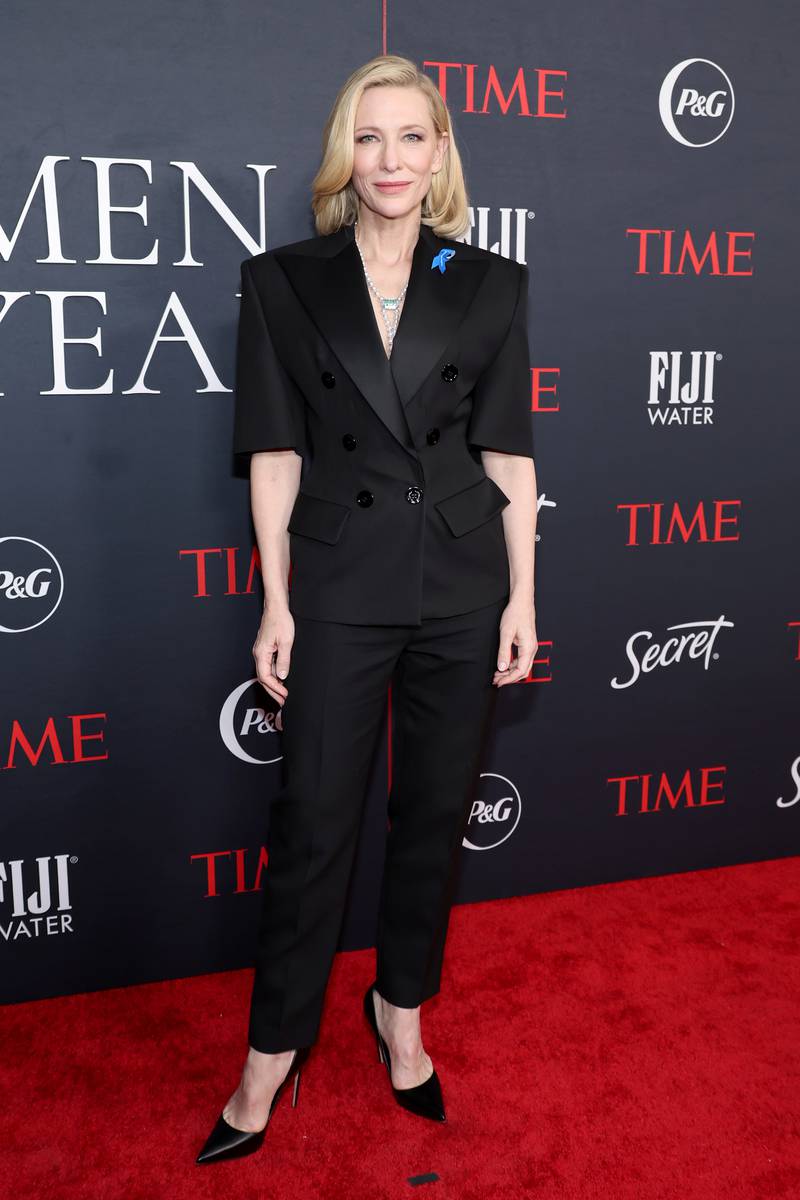 Cate Blanchett in a suit by Alexandre Vaulthier at Time’s Women of the Year Gala in 2023. Blanchett originally wore the outfit to a screening of “Tar” in 2022.