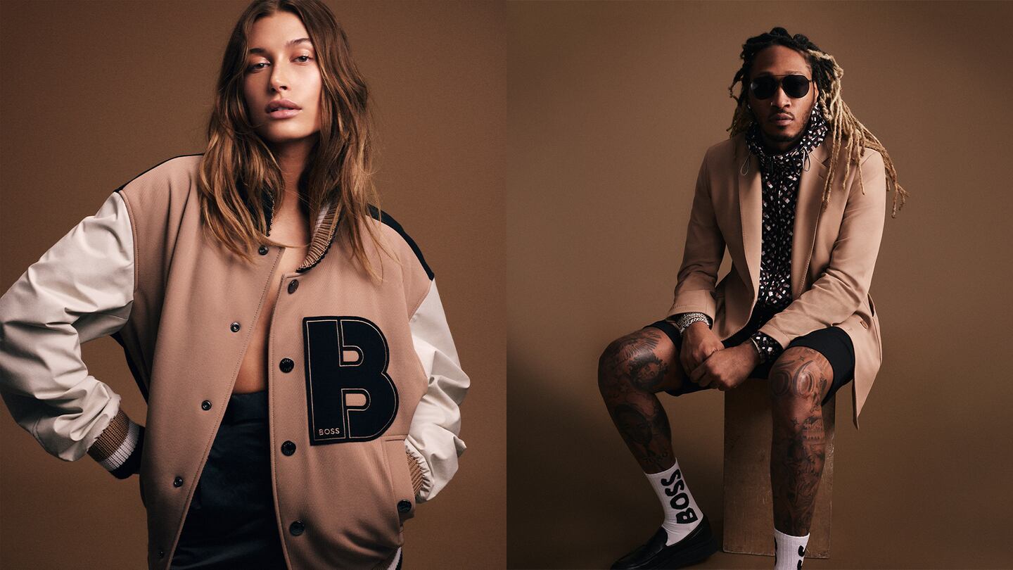 Hailey Bieber and the rapper Future in a recent Hugo Boss campaign.