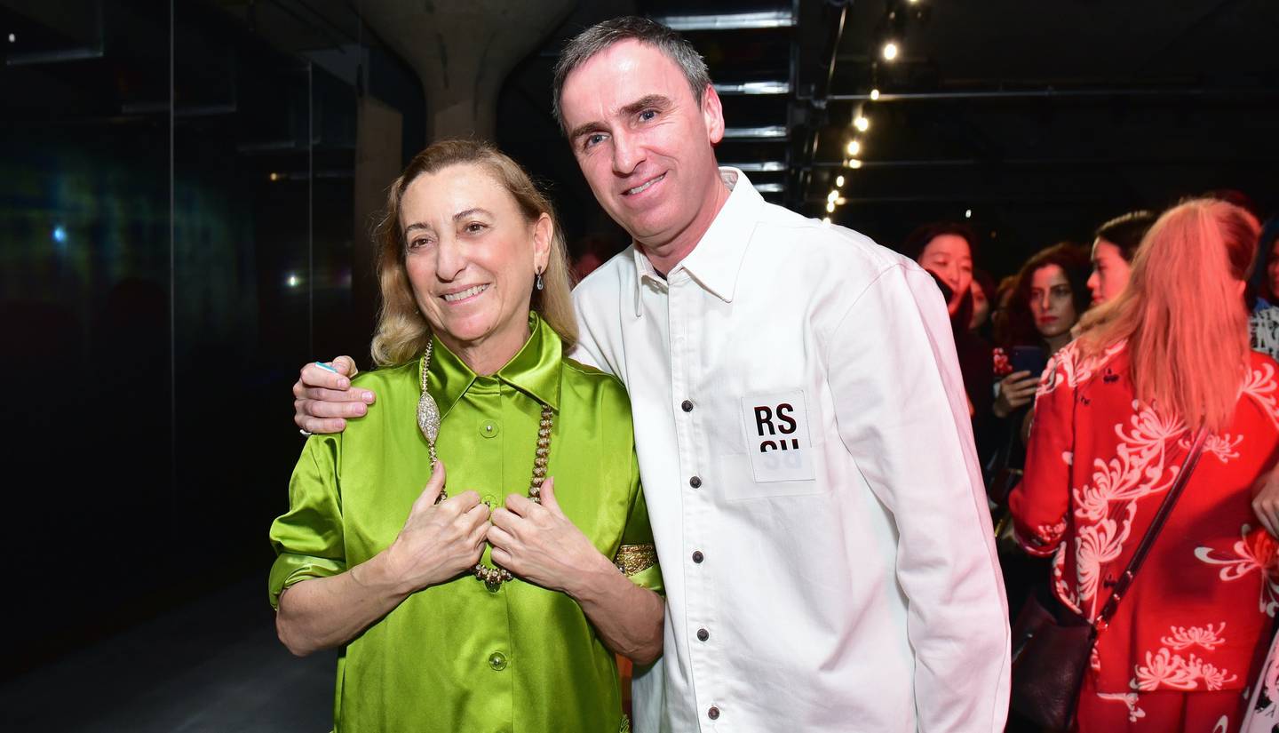 Miuccia Prada and Raf Simons at Prada’s Resort 2019 show in 2018, before Simons joined the brand as co-creative director.