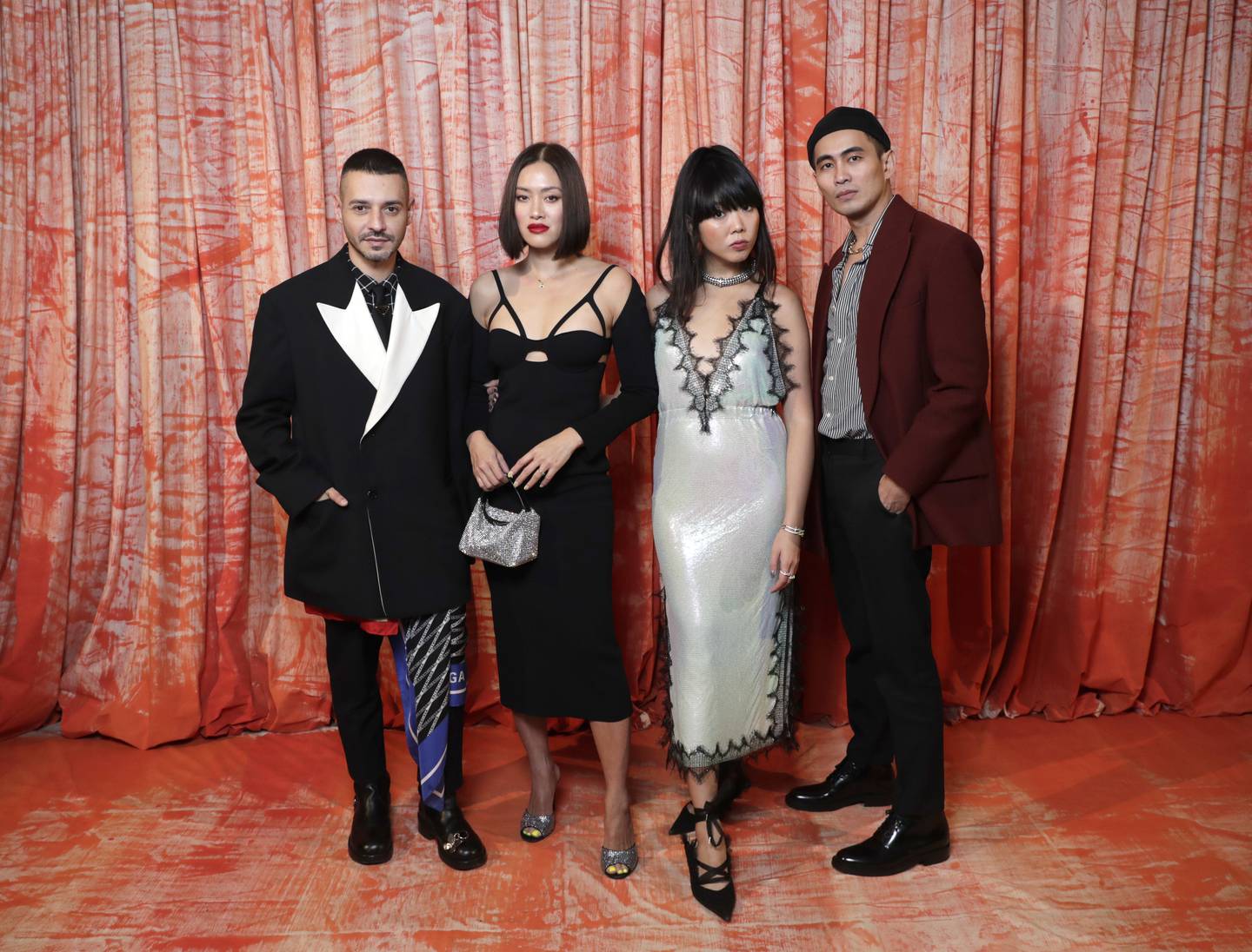 OXFORDSHIRE, ENGLAND - DECEMBER 03:  (L-R) Stavros Karelis, Tiffany Hsu, Susanna Lau and Han Chong attend the BoF VOICES 2021 Gala Dinner at Soho Farmhouse on December 03, 2021 in Oxfordshire, England. (Photo by John Phillips/Getty Images for BoF VOICES)