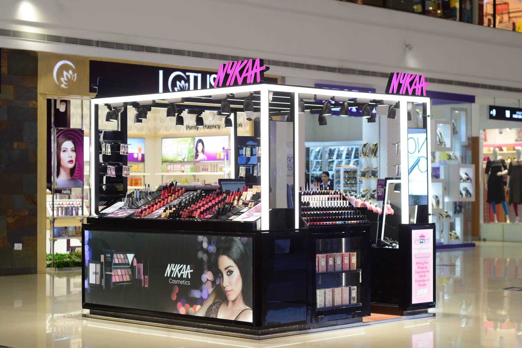 A Nykaa private label kiosk at the Mall of Travancore in Thiruvananthapuram, Kerala.
