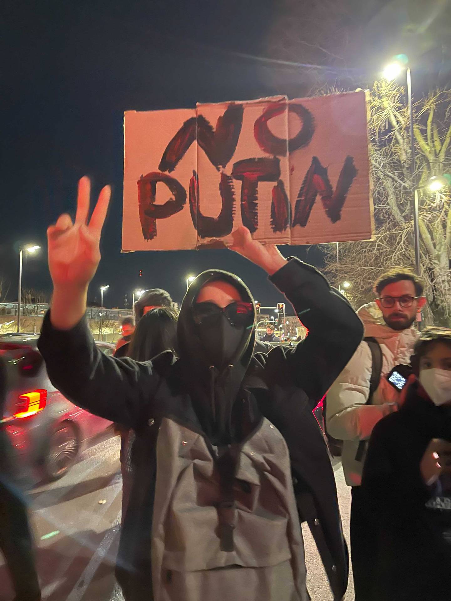 Protestors supporting Ukraine at Milan Fashion Week.