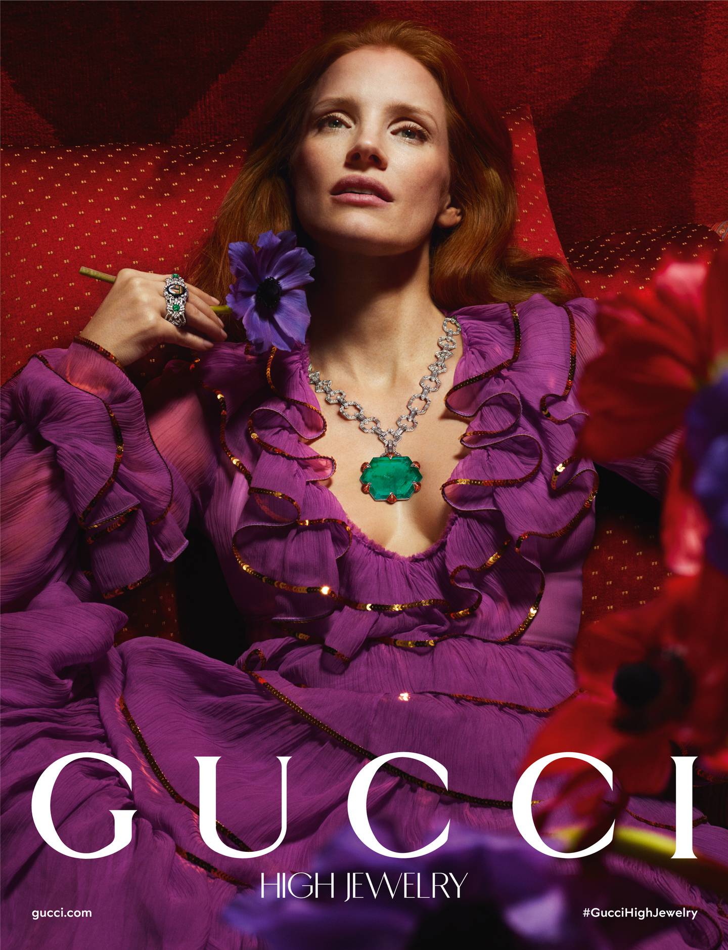 Gucci advertising featuring Jessica Chastain.