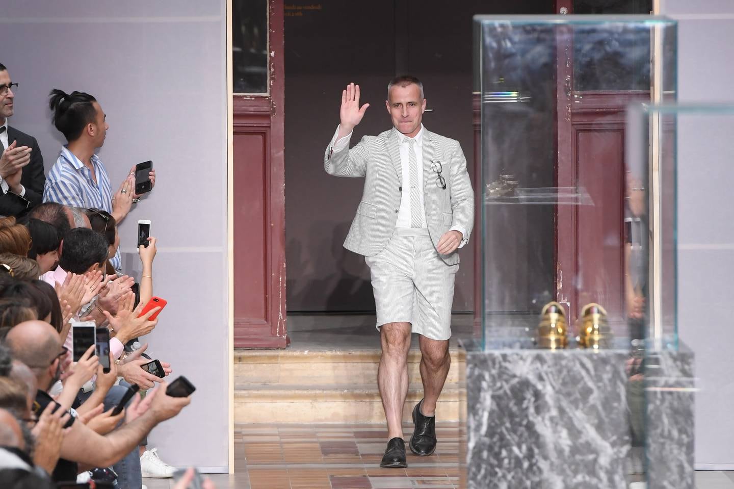 Thom Browne walks the runway during a menswear show at Paris Fashion Week in 2017.