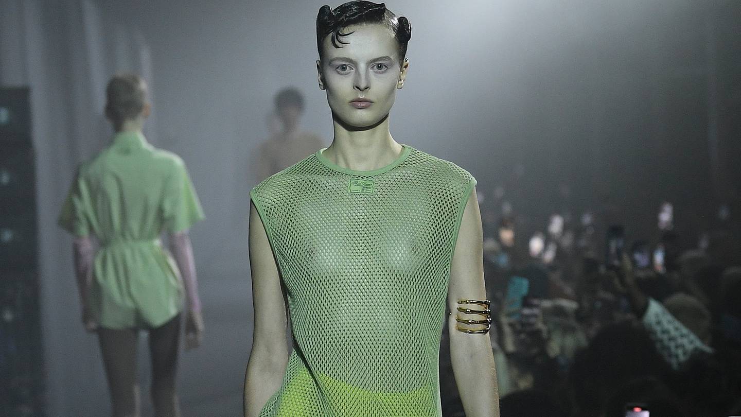 A model walks the runway for the Raf Simons Spring/Summer 2023 show.