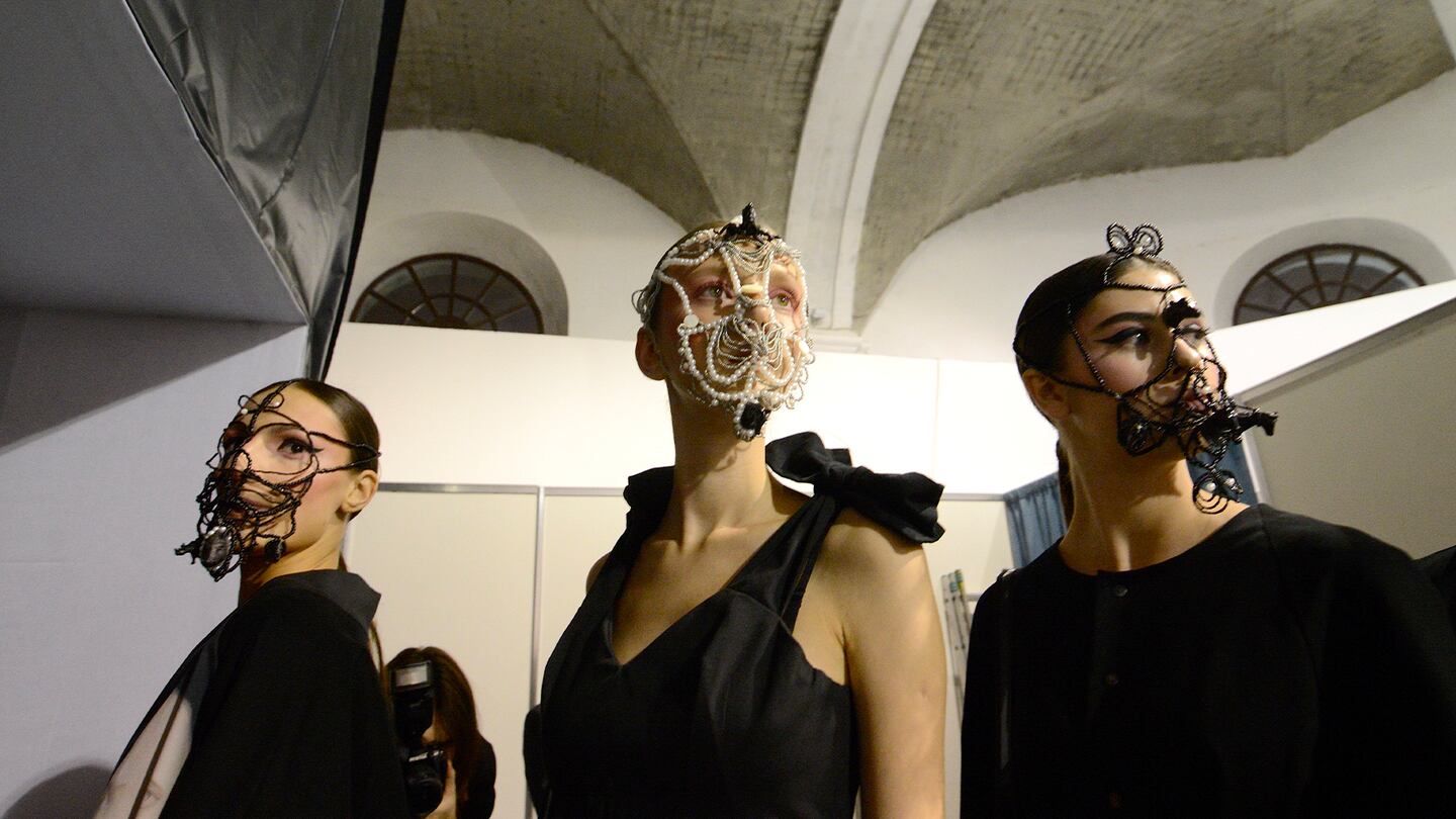 In 2014, the year of the Maidan Revolution, models at the Rybalko show at Ukrainian Fashion Week in Kyiv wore masks at the catwalk.