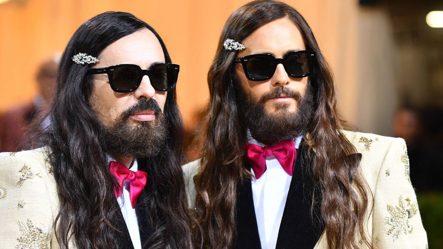 Gucci creative director Alessandro Michele (L) attending the Met Gala with US actor Jared Leto.