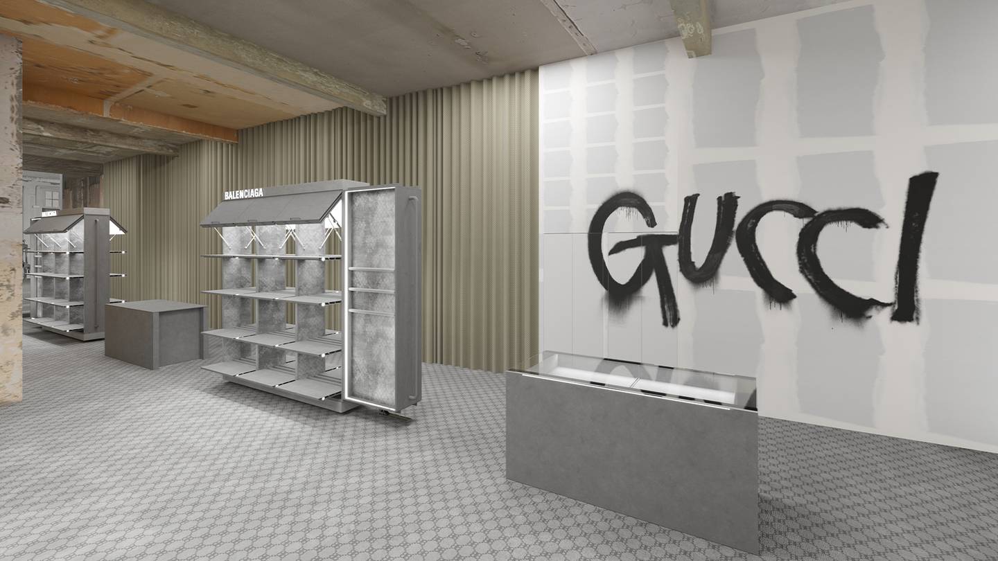 The raw space that is set to house Balenciaga’s three-week pop-up shop at 35-37 Rue des Francs Bourgeois, showcasing its Gucci “Hacker” project. Courtesy.