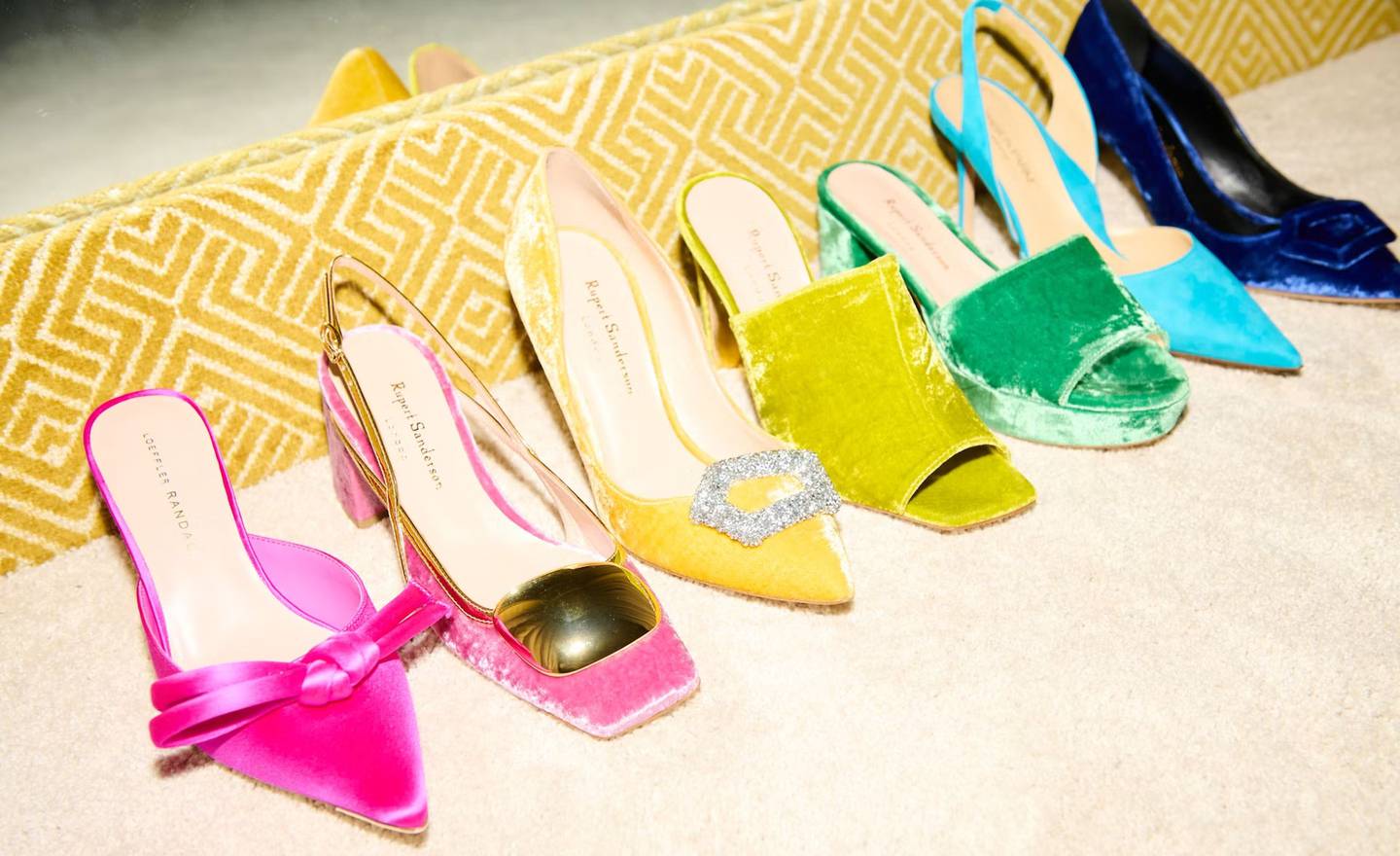 A selection of seven colourful court shoes.